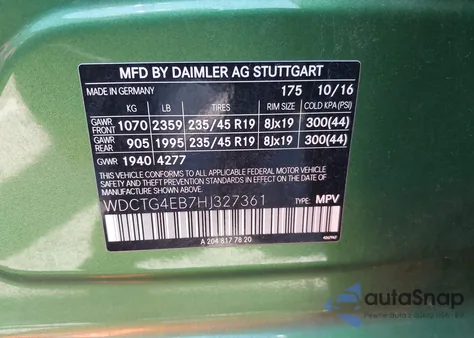 2017 Mercedes-Benz Gla 250 from USA, damaged, VIN WDCTG4EB7HJ327361